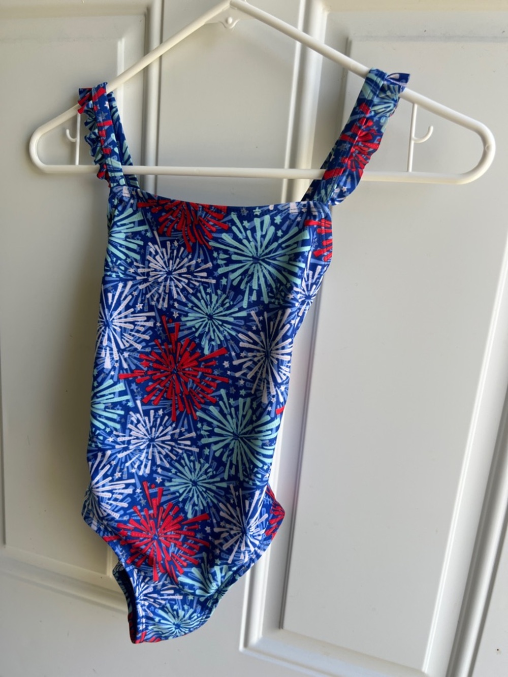Cat & Jack Blue One-Piece Swimsuit with Red & Light Blue Firework Print - Picture 2 of 4